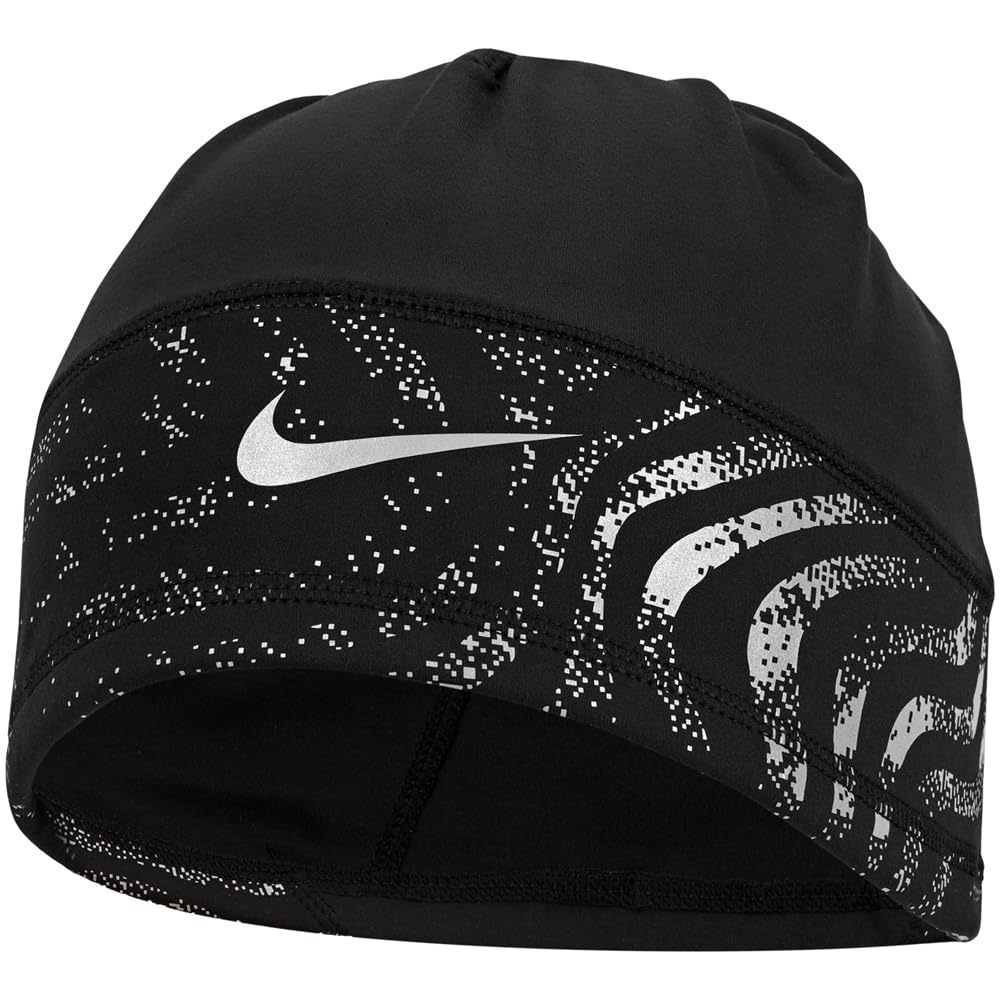 Nike Dri-Fit Terra Uncuffed Beanie Reflective Sports Beanie Running Training Outdoor Beanie Reflective, Black/Silver, One Size