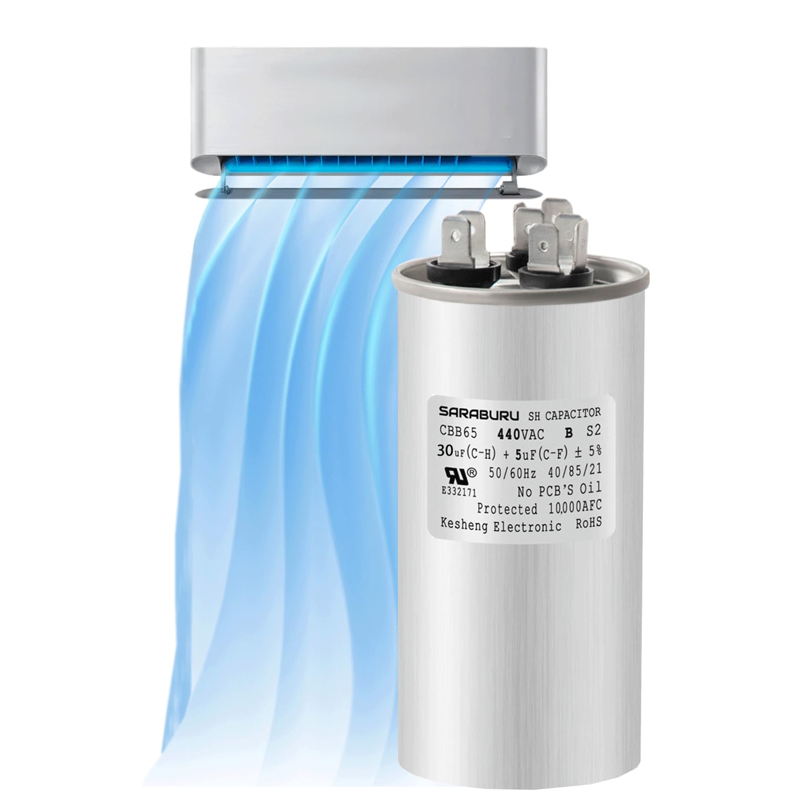SARABURU AC CBB65 35+5 uF Capacitor, 35/5 MFD ±5% 370V/440VAC Dual Run Start Air Conditioner Capacitor for HVAC, AC Unit Fan Motor Start, Heat Pump,