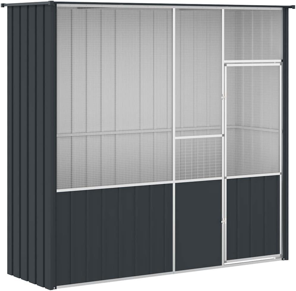 vidaXL Voliere, Vogelkäfig mit abschließbarer Doppeltür, Vogelvoliere für Papageien, Wellensittiche, Vogelhaus, Anthrazit verzinkter Stahl