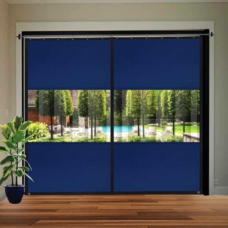 Image of Polyester with PVC Fabric Outdoor Waterproof Curtain with Top Eyelet Protect from AC, Sun, Dust & Rain Used for Balcony, Door & Window (Navy Blue Color 4.5 X 8 Feet, Pack of 2 Piece)