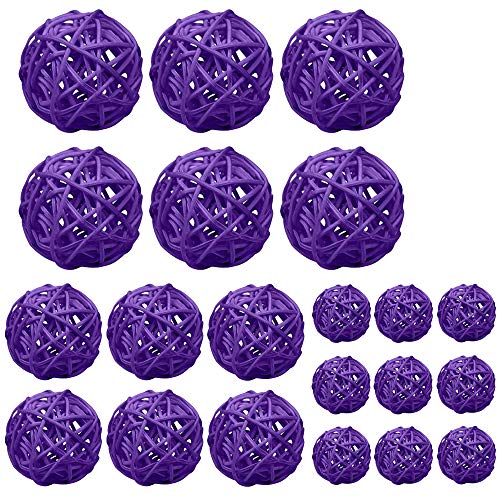 Worldoor Wicker Rattan Balls Bag, Garden, Wedding, Party Decorative Crafts, House Ornaments, Vase Fillers Decorative Orbs Natural Spheres Christmas Tree. Set of 21. (Purple)