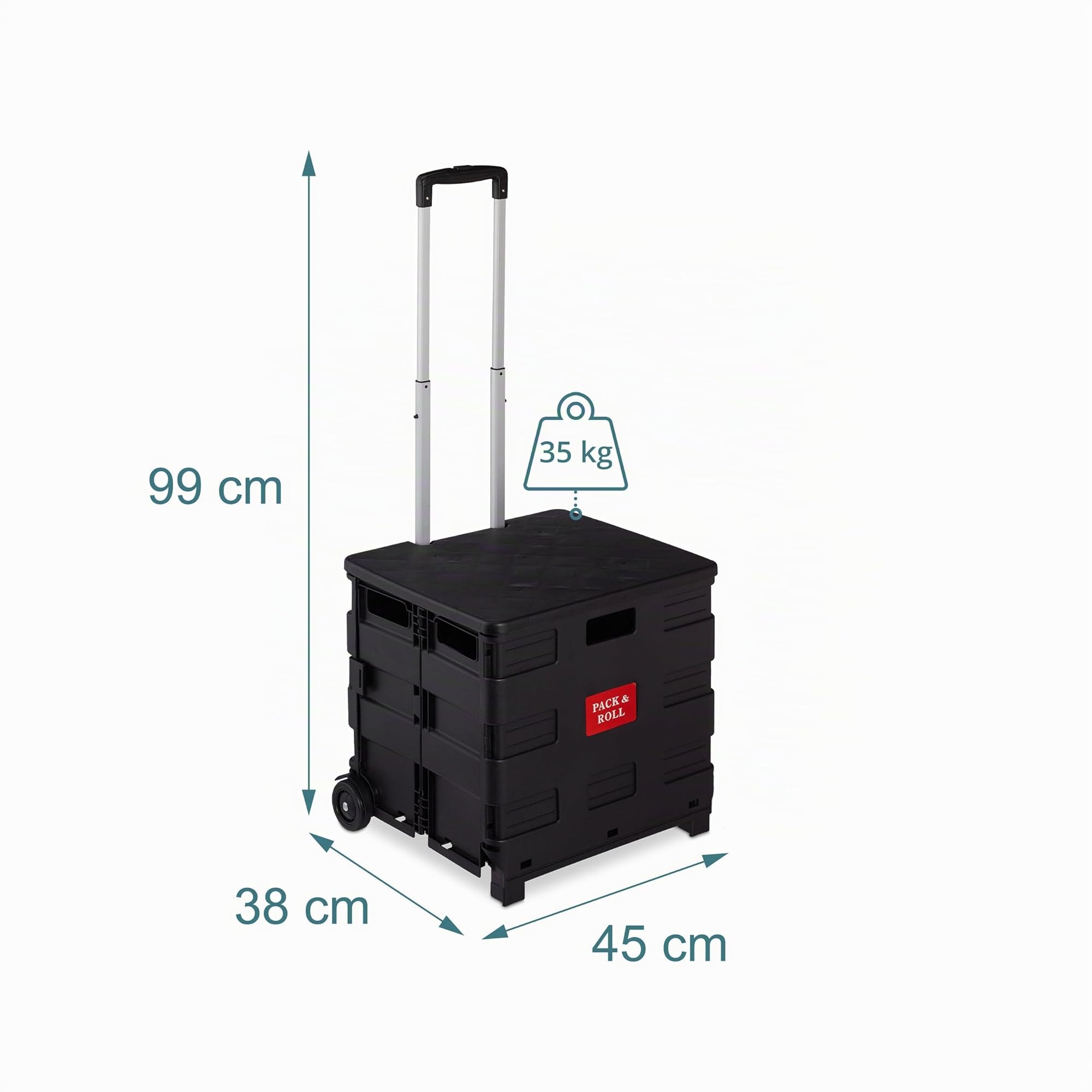 Relaxdays Carro de la Compra Plegable, Carrito de Transporte con Asa Telescópica y Tapa, hasta 35 kg, 99x45x38 cm, Negro
