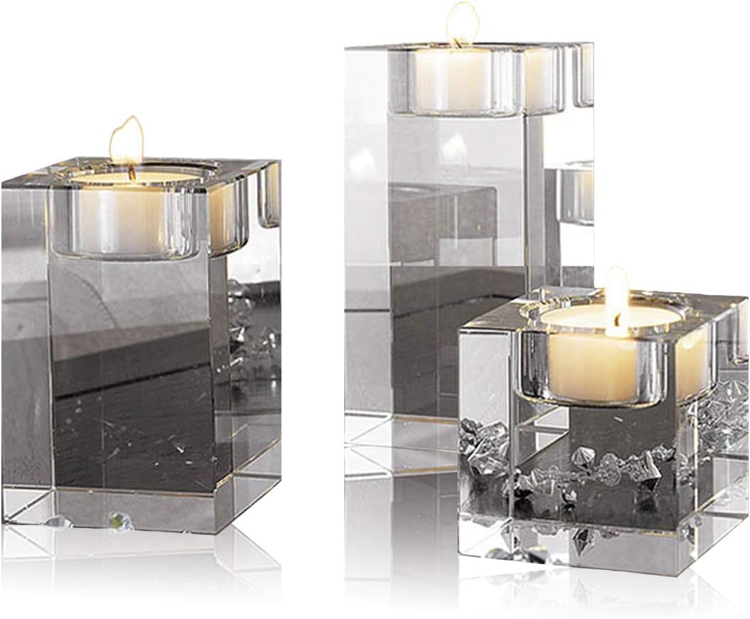 CosyYc Crystal Tealight Holders, Square Candle Holder Set