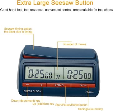 Chess Clock, Digital Chess Timer Portable Count Down Game Timer for Professional Chess Board Game(Blue)