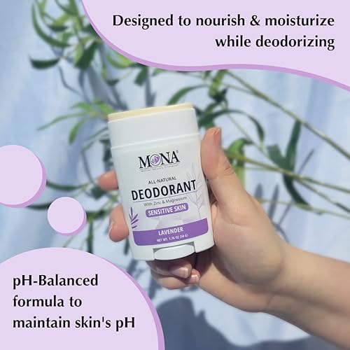 Natural Deodorant for Sensitive Skin - Bergamot Lemon | MONA(LAVENDER 1.76 Oz)