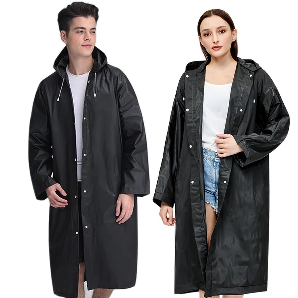 2 Pack Rain Ponchos for Adults Reusable, EVA Portable Emergency Raincoats for Women Men with Hood for Disney Outdoor, Bl