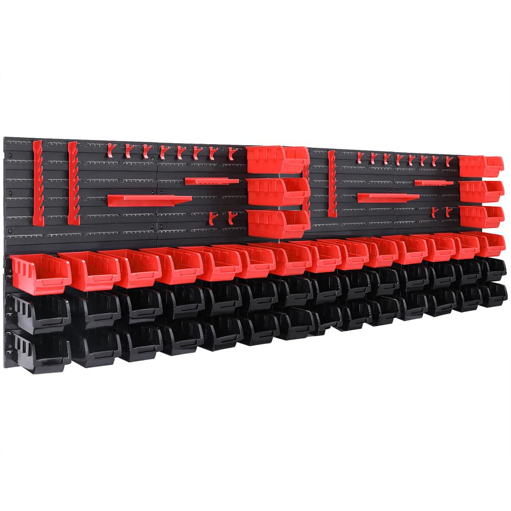 Monzana® Wandregal 86 tlg mit Stapelboxen und Werkzeughalter Box Erweiterbar Werkzeuglochwand Werkstattregal