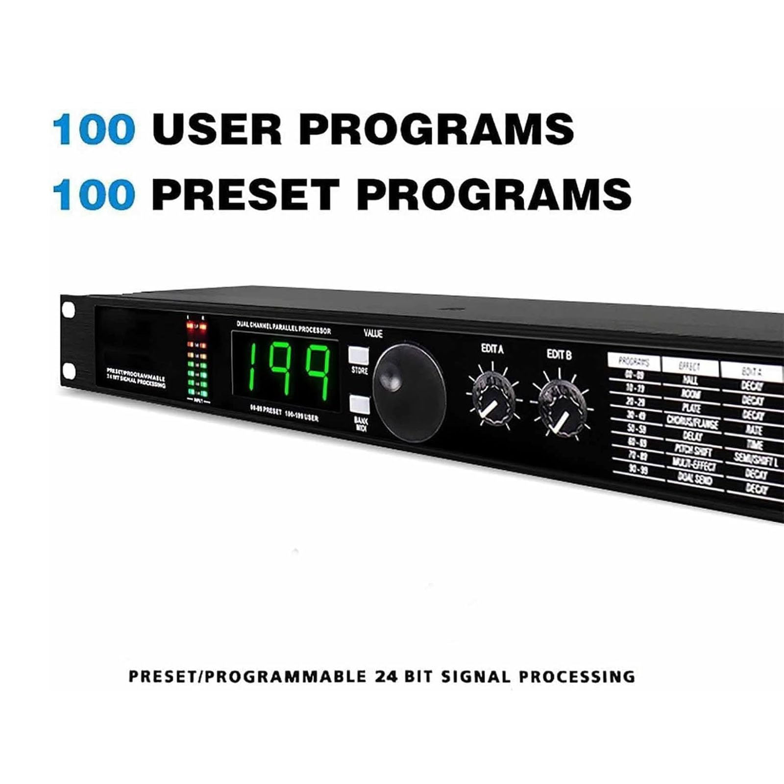 Processore DSP multieffetto con Riverbero Digitale, Equalizzatore Audio, 99 programmi preimpostati, Elaborazione del Segnale a 24 Bit preimpostata/programmabile