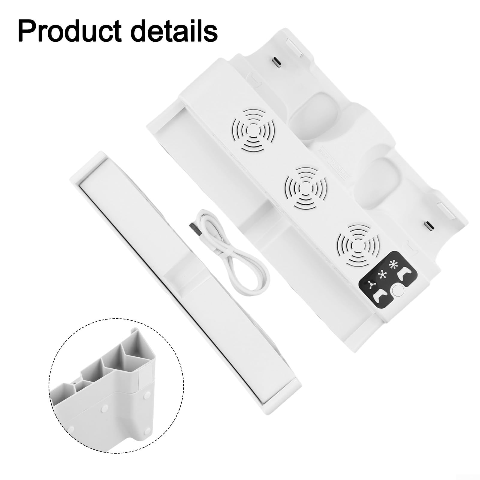 DAZZLEEX Base di raffreddamento orizzontale per PlayStation 5 Pro/Slim Dual Charger Dock con ventola di raffreddamento a 3 velocità Luci di stato LED Supporto salvaspazio in ABS bianco per un