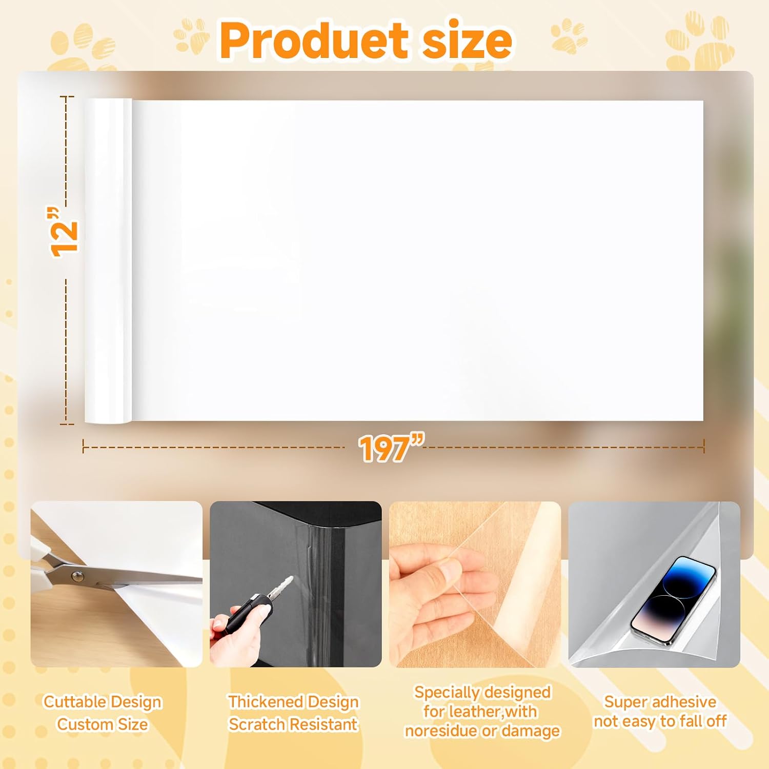Anti Cat Scratch Furniture Protector Clear Furniture Protectors from Cats Scratching Large Size 197''x 12''for Sofas Chairs Leather Couch Protector from Cat Claws for Doors Cat Scratch Deterrent Tape