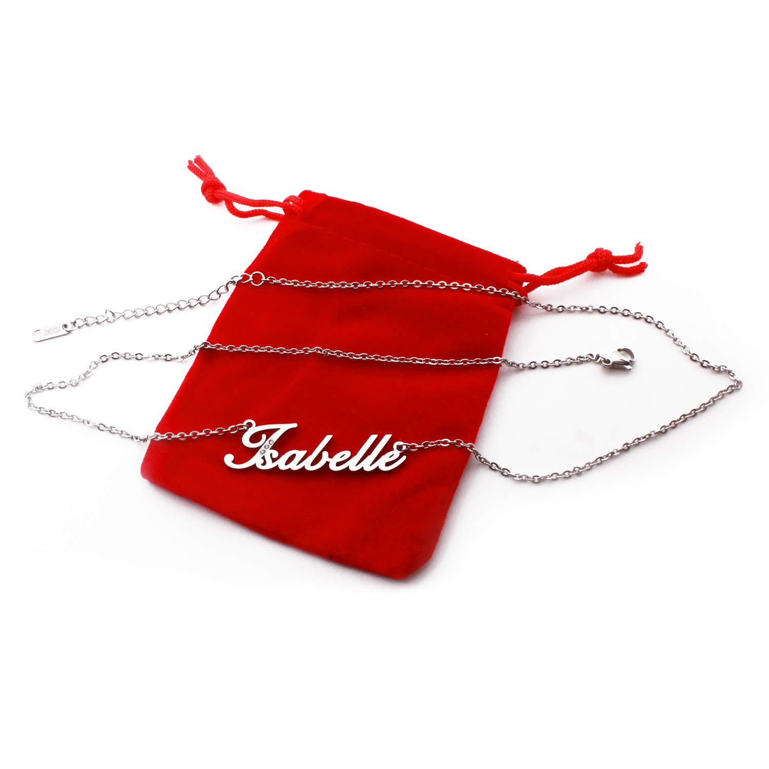 KiguIsabelle Personalised Name Necklace - 18ct Silver Tone Plated - Custom Jewellery - Incl Gift Packaging