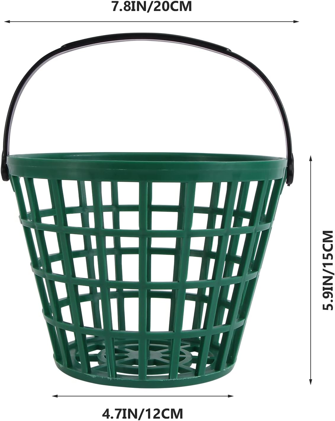 SEWACC Golf Ball Basket Plastic Basket Holds 50 Balls Green Golfball Container with Handle