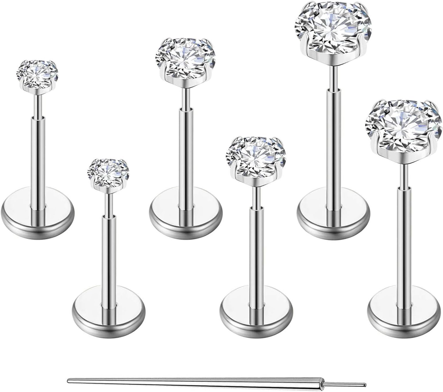 20G Flat Back Earrings Stud G23 Titanium Threadless Tragus Labret Cartilage Lip Medusa Conch Body Piercing Jewelry Hypoallergenic for Women Men