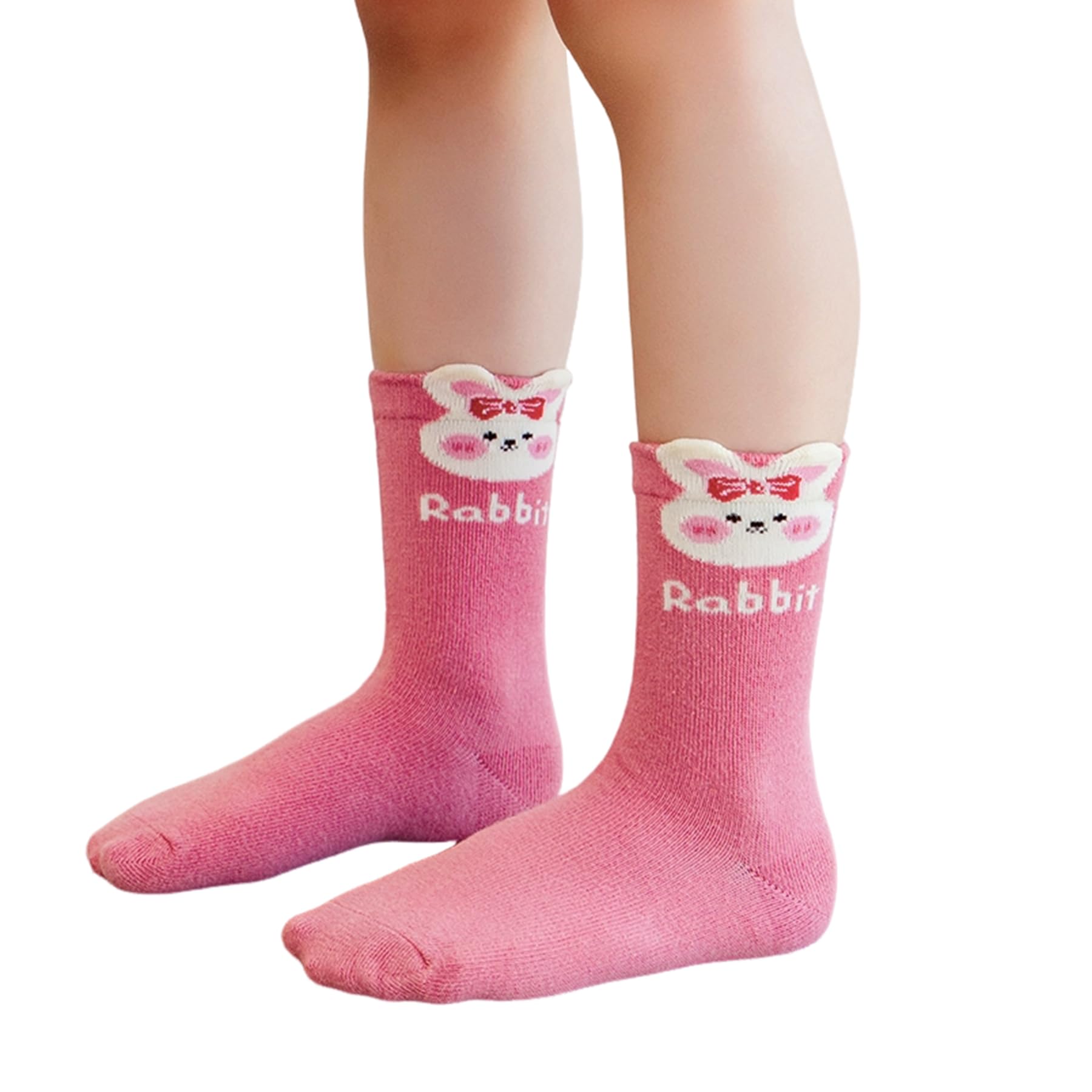 Pink Cute Crew Socks for Girls, Bow Bunny Strawberry Girls Socks 6-8 Years Old Fun Kawaii Novelty Cotton Gifts for Kids 5 Pairs