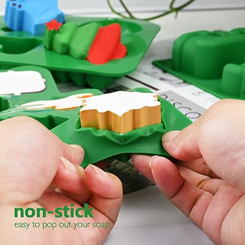 Miniatura 6 de HUAKENER Paquete de 3 moldes de jabón de Navidad, molde de silicona de Navidad de gran tamaño para jabón hecho a mano, mini pasteles, chocolate,