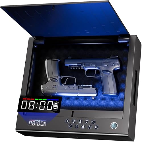 Caja fuerte para pistolas, caja fuerte biométrica para pistolas, huella dactilar 0.1s de acceso rápido, caja fuerte para pistola con pantalla LCD