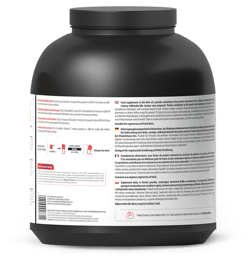 SKILL Nutrition Whey Protein | Protéine de Lactosérum | 23g Protéines par Portion | Haute Solubilité | Soutien Croissance Musculaire & Récupération | 2000g | Saveur Milkshake Fraise