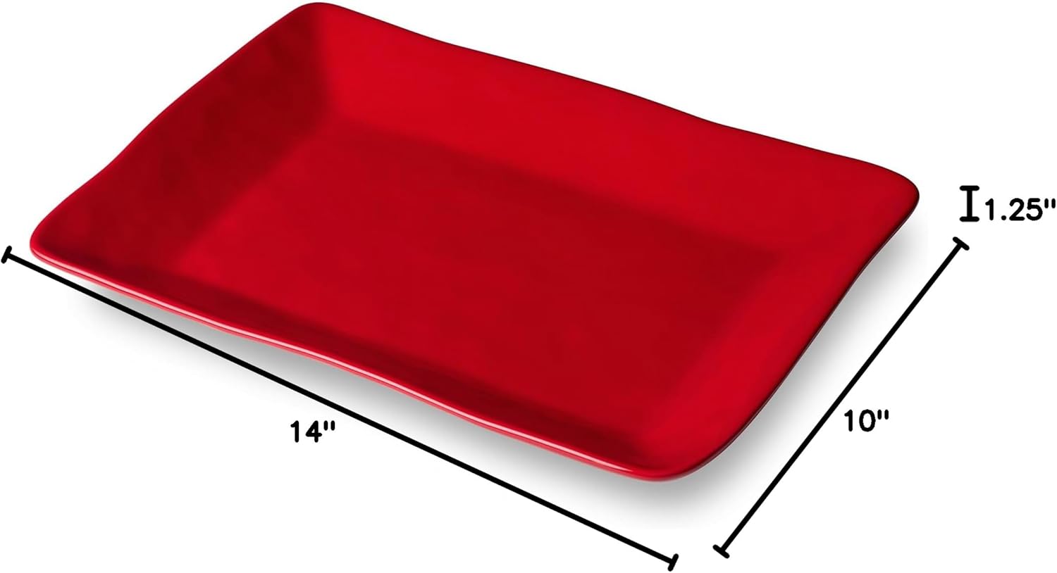 Berry Red Christmas Rectangular Platter, Stoneware Holiday Serving Tray for Appetizers, Cookies & Sides, Mix and Match with Holly and Vines