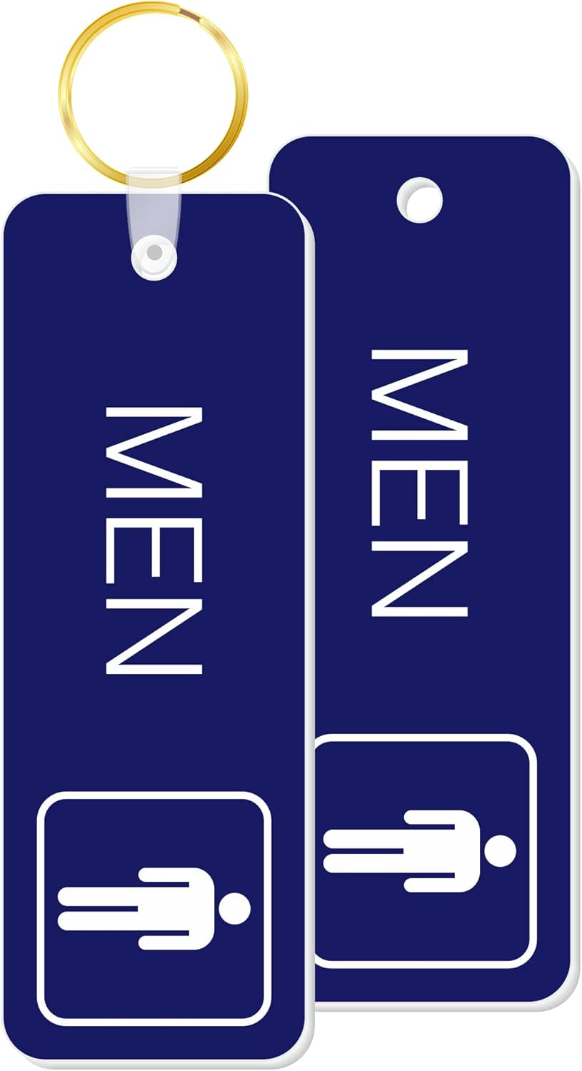 SmartSign 2-Sided Engraved Men Restroom Keychain or Key Tag for Bathroom Door | 1.75" x 5" Blue Plastic, Made in USA