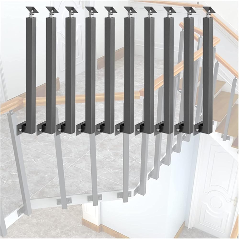 Lqsybhd Girls 10 Pack Indoor Stair Railing Deck Balusters For Stair/Deck/Porch - 4/8/, Side Mount Metal Spindles, Square Stair Balusters Post With Screws Kit, Black(Size:3.28ft/100Cm,Color:10 Pack)