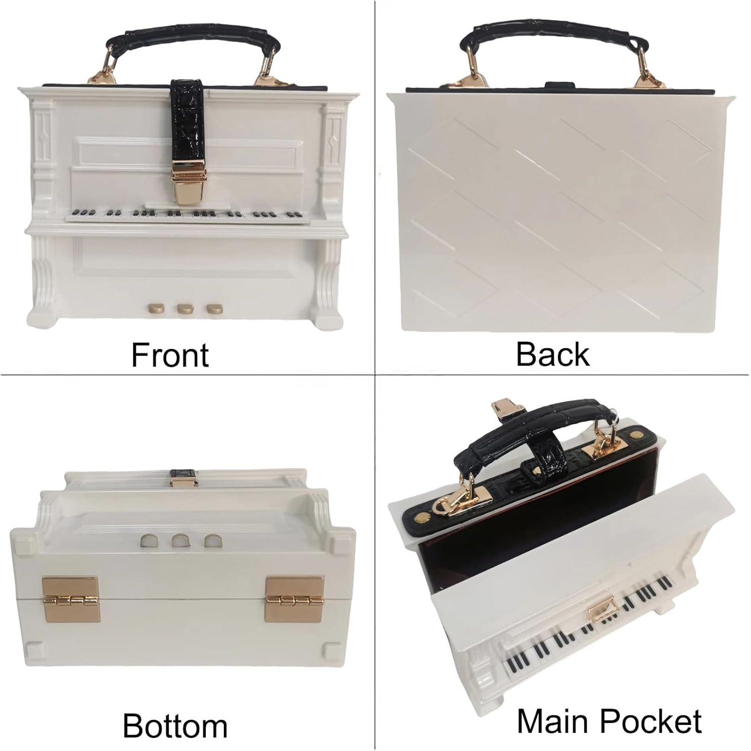 Women Acrylic Piano Shaped Crossbody Shoulder Bag Handbag Piano Purse - Image 5