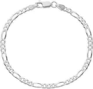 [新宿銀の蔵] 6面カット フィガロチェーン ブレスレット 幅3.2mm 長さ20cm シルバー 925 チェーン メンズ シンプル 細い 細め