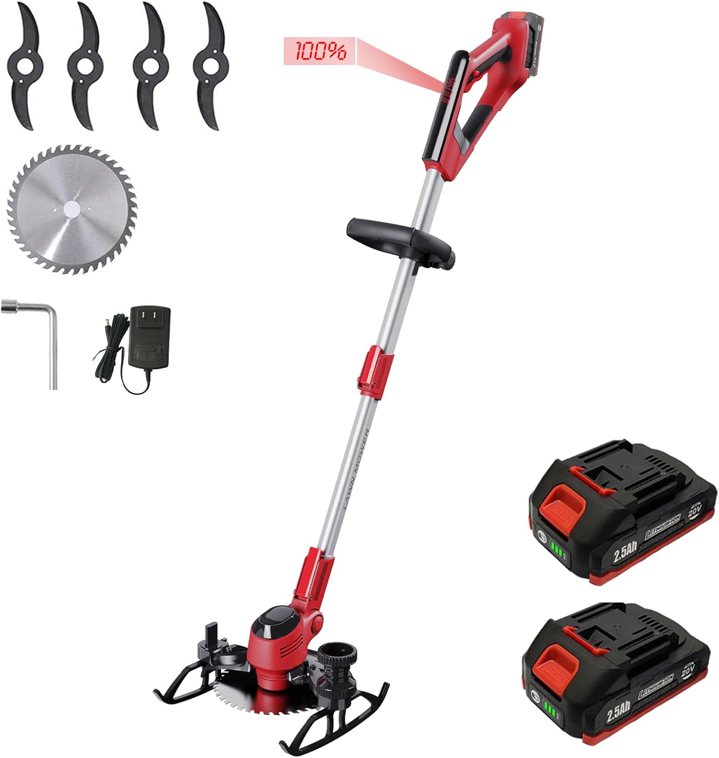 Cordless Weed Wacker & Edger & Lawn Mower with 2.5Ah Battery, 3-in-1 Weed Wacker Battery Operated, Running Time 50~75 Mins Each Battery (Battery and Charger Included) Two Batteries