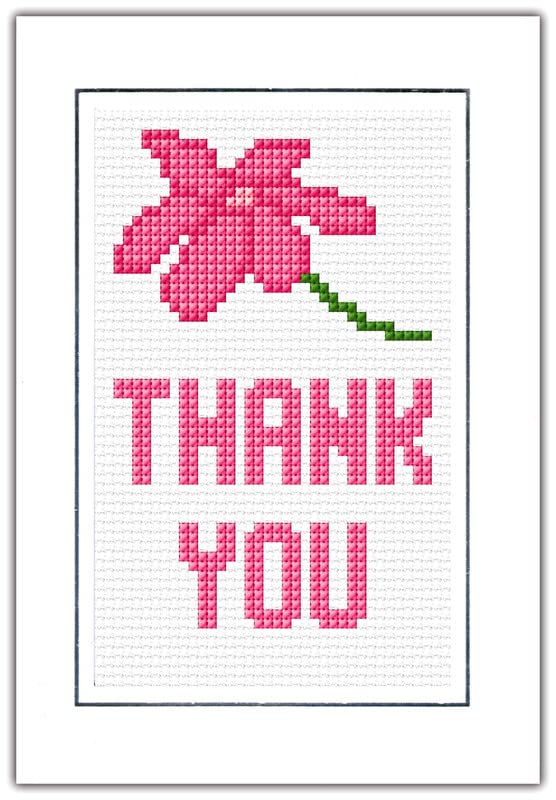 Thank You, Flower Design & Words Counted Cross Stitch Card Kit 14ct A6