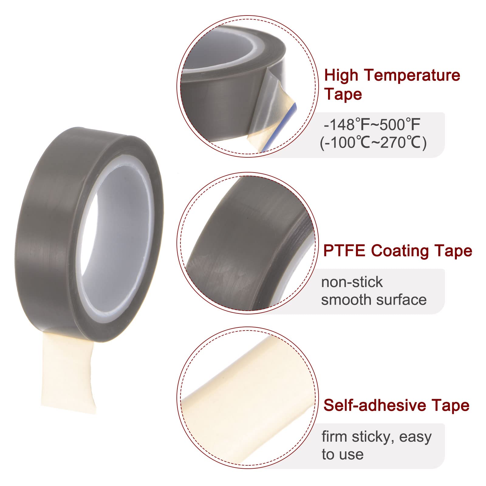 HARFINGTON Rollo de cinta de película PTFE, 0.5 pulgadas x 33 pies, cinta de alta temperatura, 0.06 mm de grosor con adhesivo de un solo lado para máquina selladora al vacío, selladores de impulso
