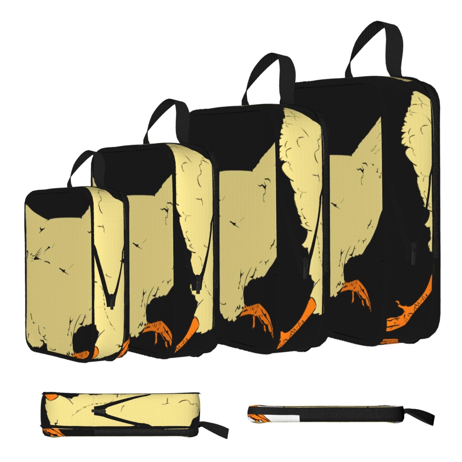 Animal Farm-Chicken Run Print Compression Packing Cubes 4-Piece Set With Multi- Compartment Travel Bag, Waterproof Suitcase Organiser Bags