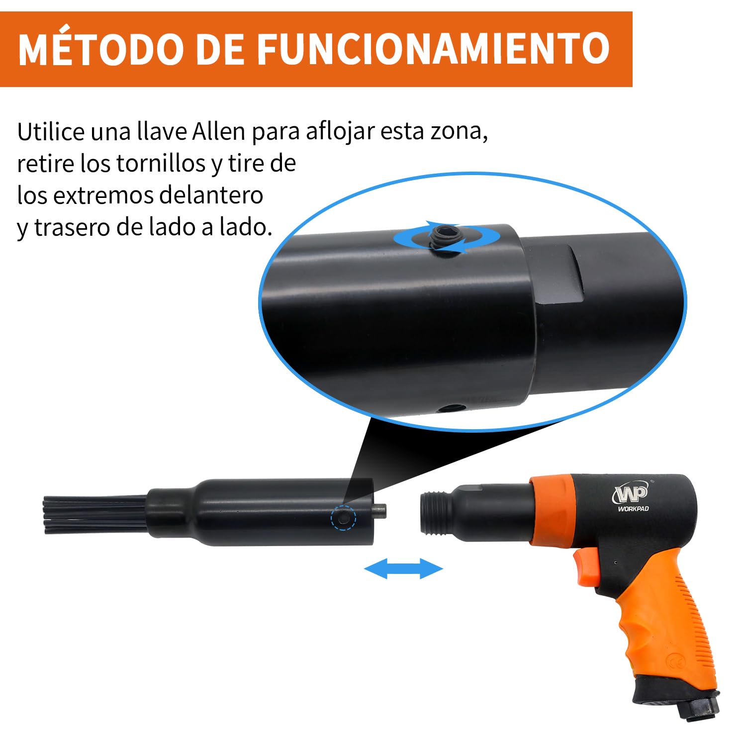 WorkPad Cabezal de recambio profesional de aire comprimido 5000 rpm para pistola de agujas, 19 agujas, quita óxido, quita pintura para mecánicos de coches, tapiceros, ¡potente y seguro!