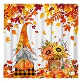 Funnytree Autumn Gnome with Pumpkin Shower Curtain for Bathroom Set Farmhouse Fall Harvest Thanksgiv