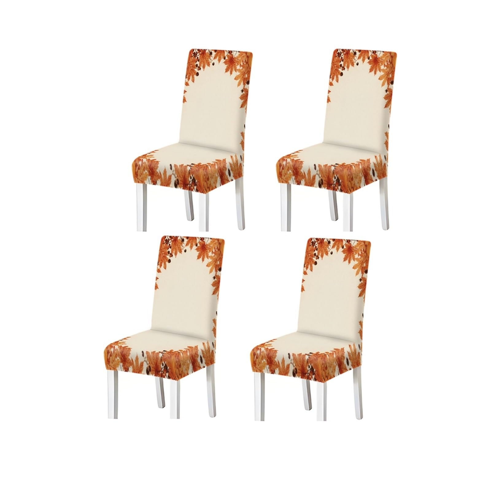 BOSUYBN Autumn Maple Leaves Border Print Stretch Dining Chair Covers, Set Of 2/4/6 Furniture Protectors for Home Dining Room(4PCSChair cover)