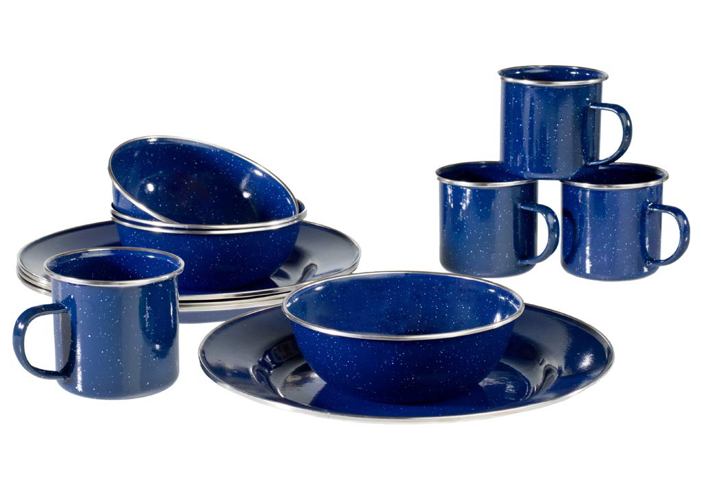 Emaille Camping Kochset 4 Personen 12-teilig Western-Stil