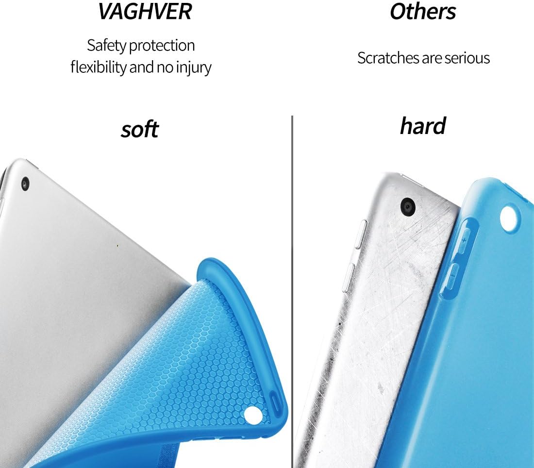 VAGHVEO iPad 9.7 inch 2018/2017 Case, Lightweight Trifold Stand Smart iPad 6th Generation Cases [Auto Sleep/Wake] with Soft TPU Back Cover for Apple 5th Generation (A1893/A1954/A1822/A1823), Blue