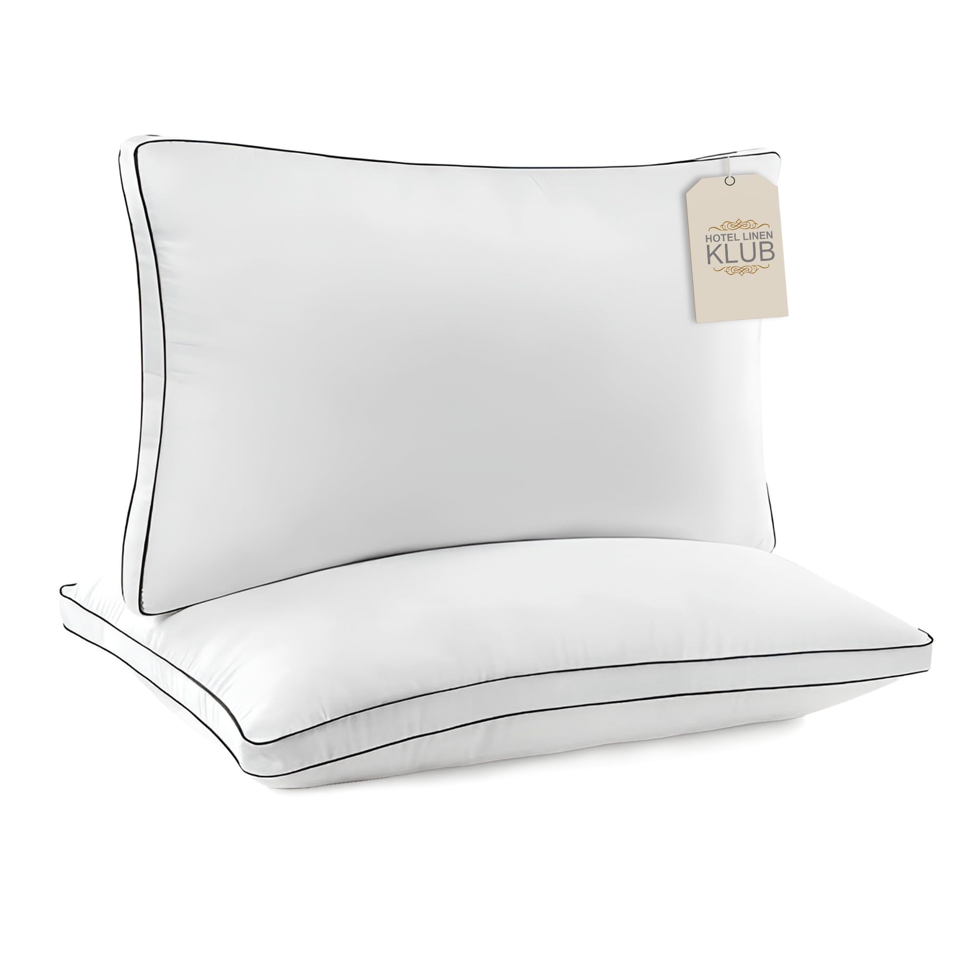Hotel Linen Klub Set of 2 Down Feather Alternative Pillows with Double Piping - 100% Cotton Down Proof, Size: 50 x 75 cm, 1500 Grams/Piece, Elegant and Luxurious Hotel Quality Pillows