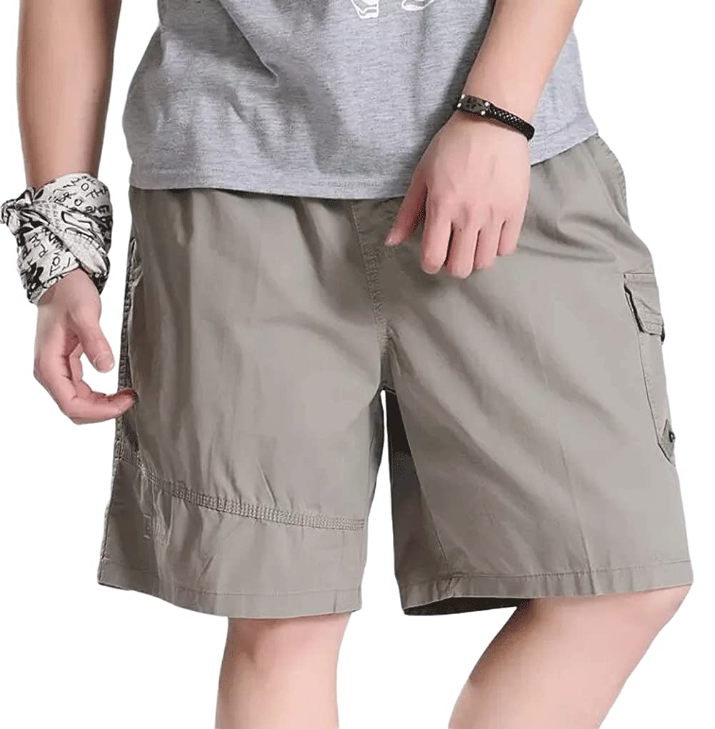 Men Cotton Twill Elastic Waist Drawstring Cargo Short with Pockets