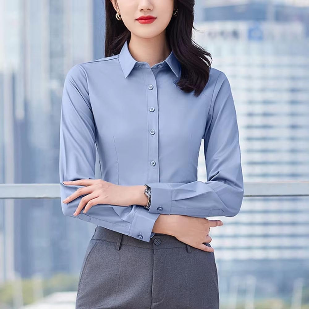 JYHBHMZG Mujer Oficina Traje Formal Camisa Manga Larga Blusa Color Sólido Elegante Simple Top