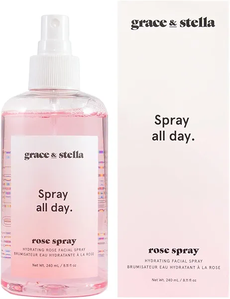 grace & stella Award Winning Rose Water Facial Spray (240ml) - Vegan - Rose Water Spray for Face - Rosewater Spray Toner Rose Hydrosol - Rose Spray Facial Mist - Rosewater Spray Toner Rose H