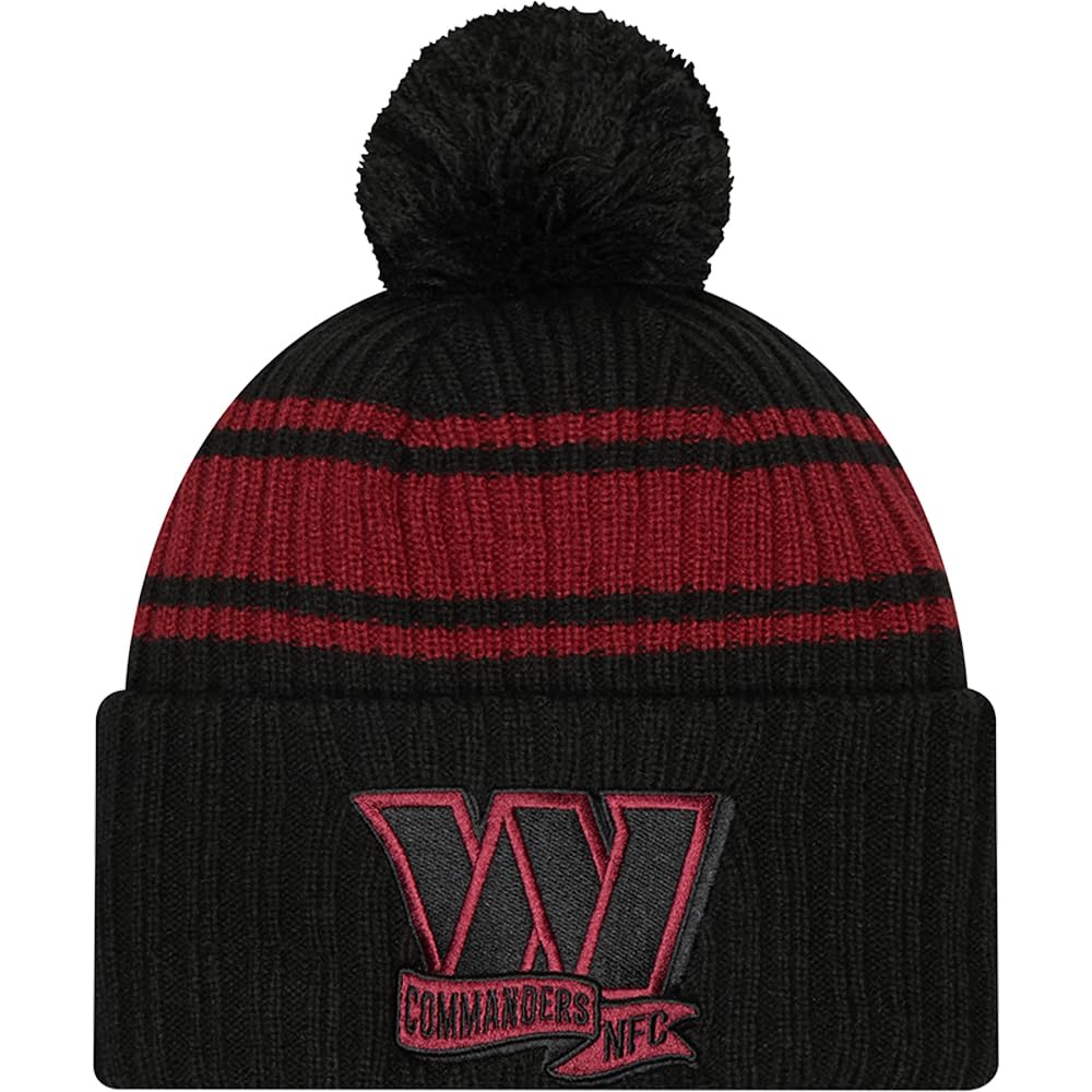 New Era Men's Black/Washington Commanders 2022 Sideline Cuffed Pom Knit Hat