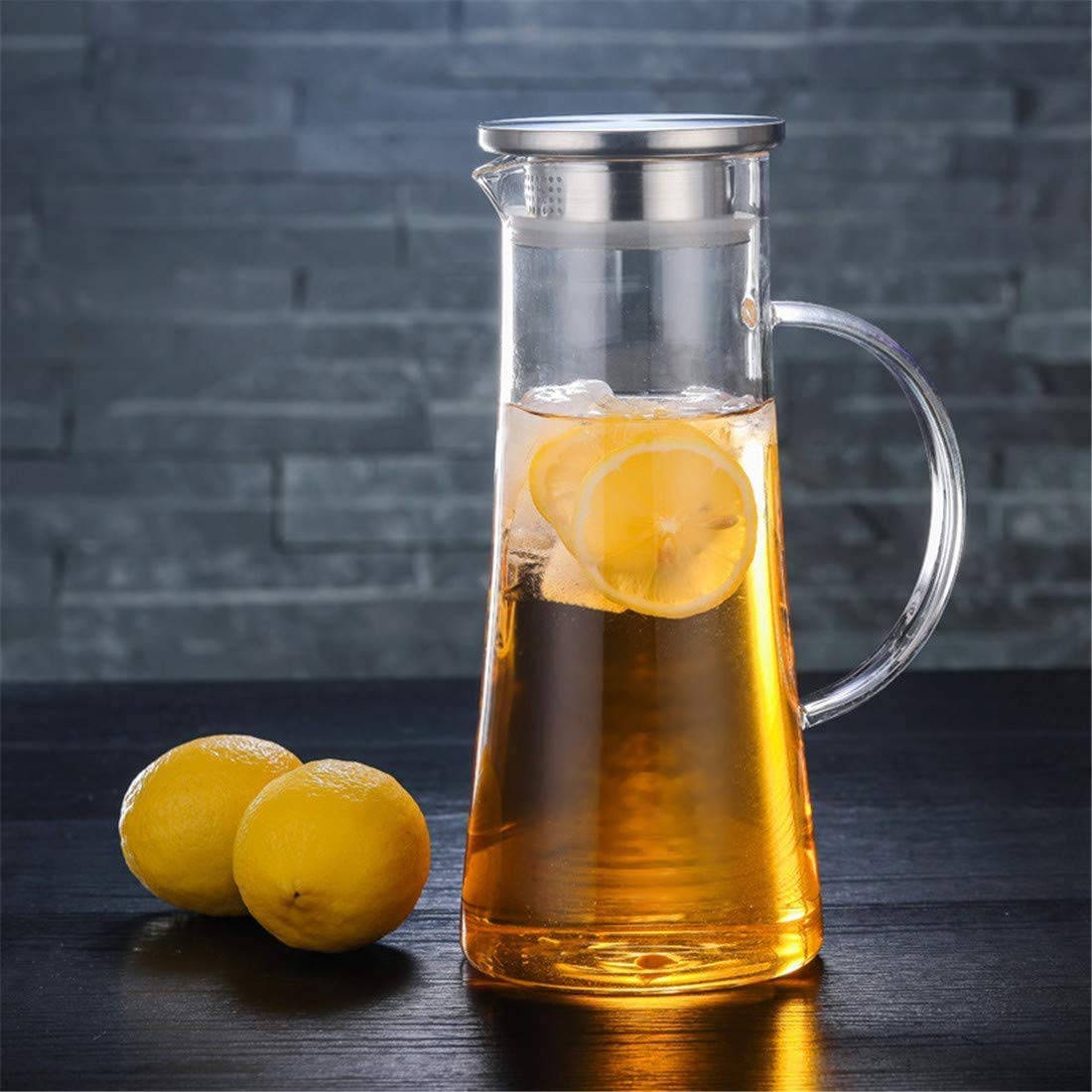1.6 Liter Glass Jug Water Pitcher, Ice Cold Juice Carafe with Stainless Steel Lid, Borosilicate Glass Jug Kettle for Juice, Milk, Ice Cold Water,Hot Coffee