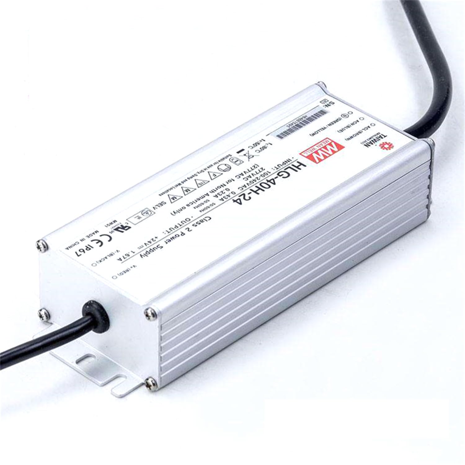 HLG-40H-24 40W 24V 1.67A LED Driver - IP67 Waterproof Constant Current/Constant Voltage Power Supply for LED Lighting, Signage, and Displays