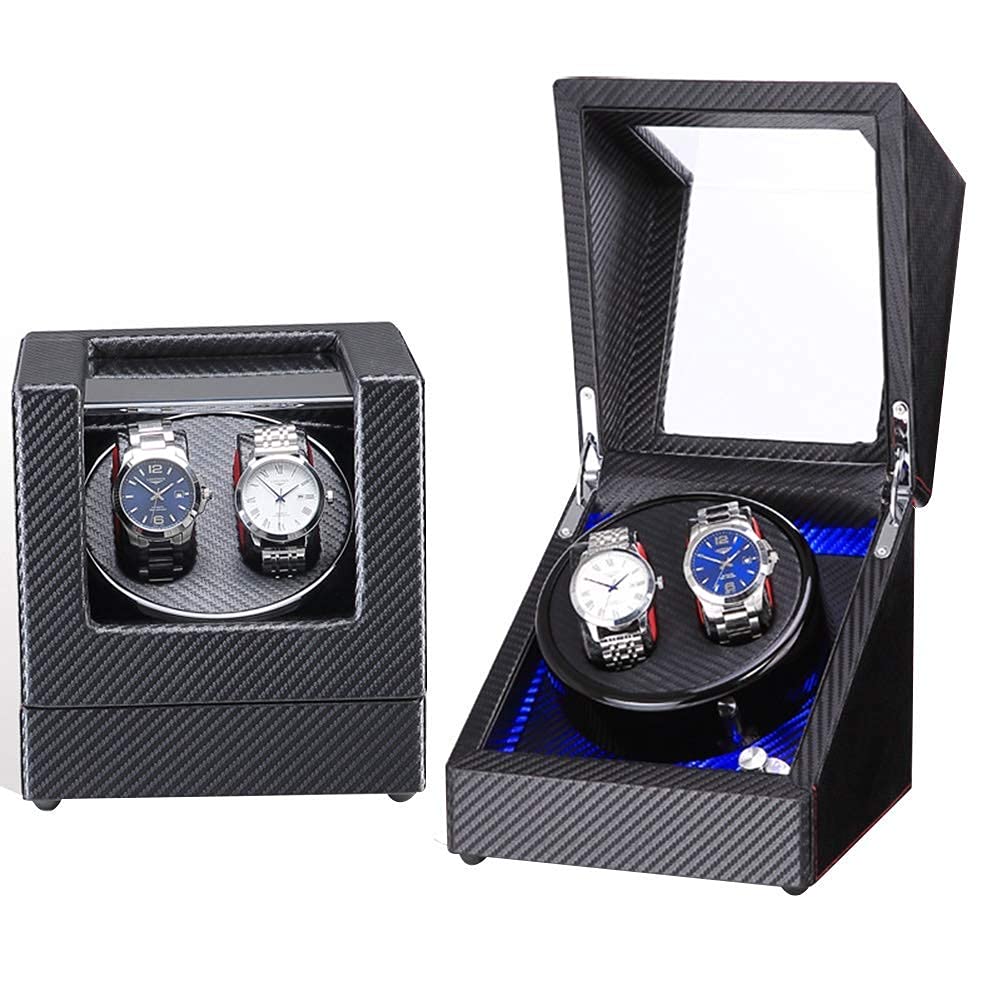 Expositor de madera lacada para 2 relojes automáticos con LED 6