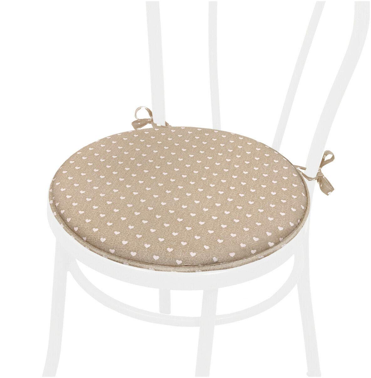 emmevi Cojín para silla con corazones, redondo, suave, con lazos universal lavable DALIA56A beige
