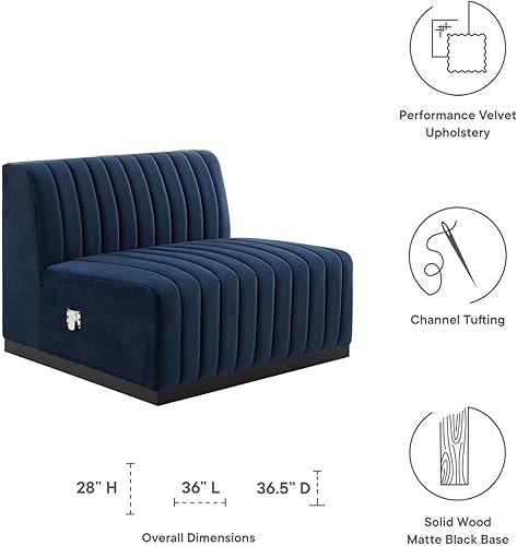 Miniatura 136 de Modway Conjure - Sofá seccional tapizado de terciopelo de alto rendimiento, con canal, silla sin brazos en negro y gris Negro-Gris,Negro