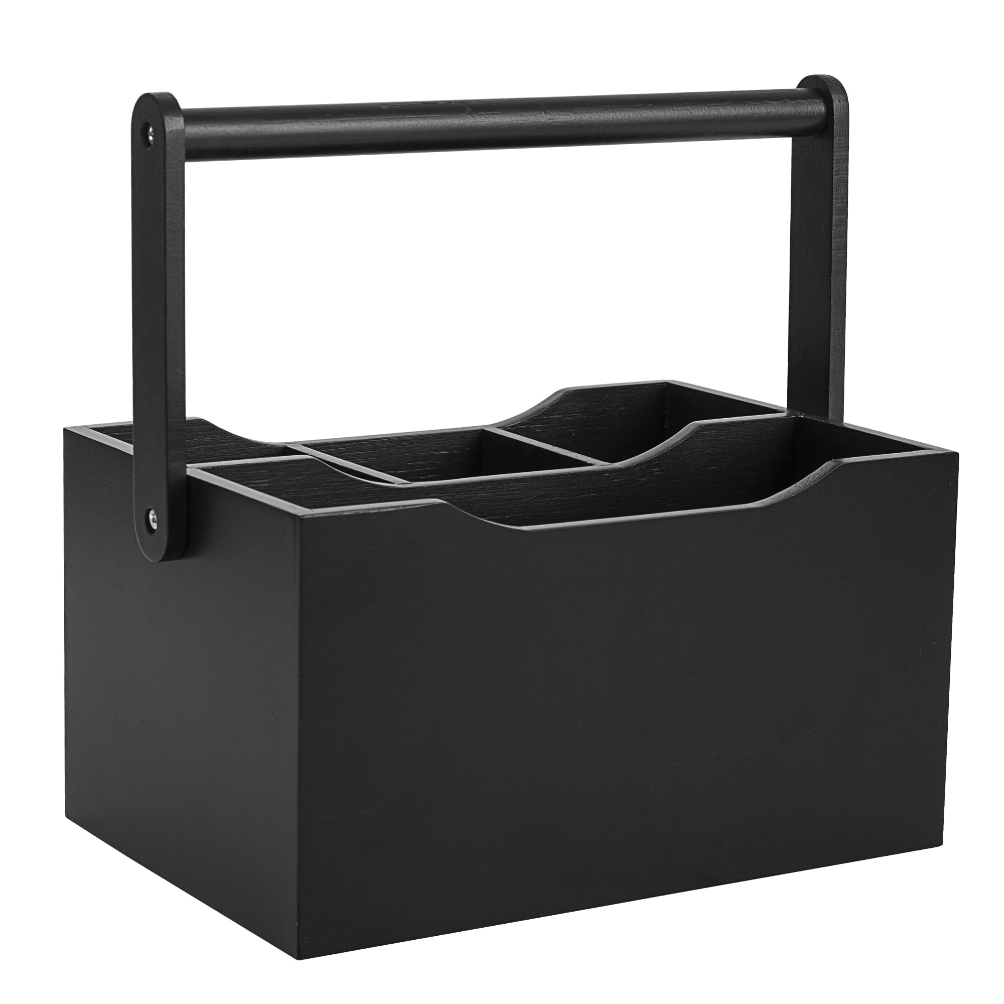 Woodluv Black Cutlery Caddy Utensil Holder, 4 Compartments For Cutlery Storage Condiments Organiser,