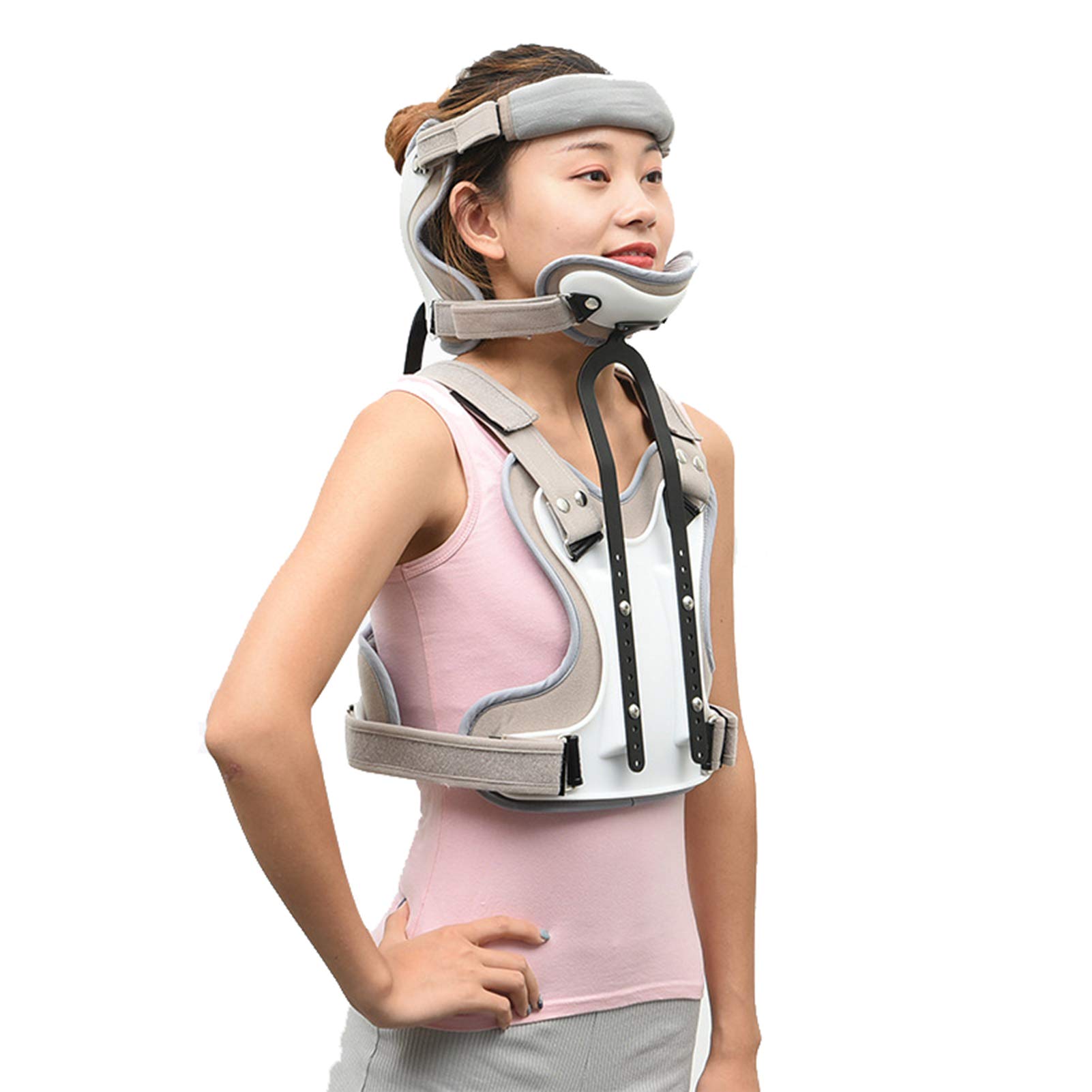 FOOJO Ortesis Ajustable Cervical Torácica Halo Brace Cabeza Cuello Pecho Ortesis torácica Fijación de fracturas Vértebra Cervical Rehabilitación Soporte Gris