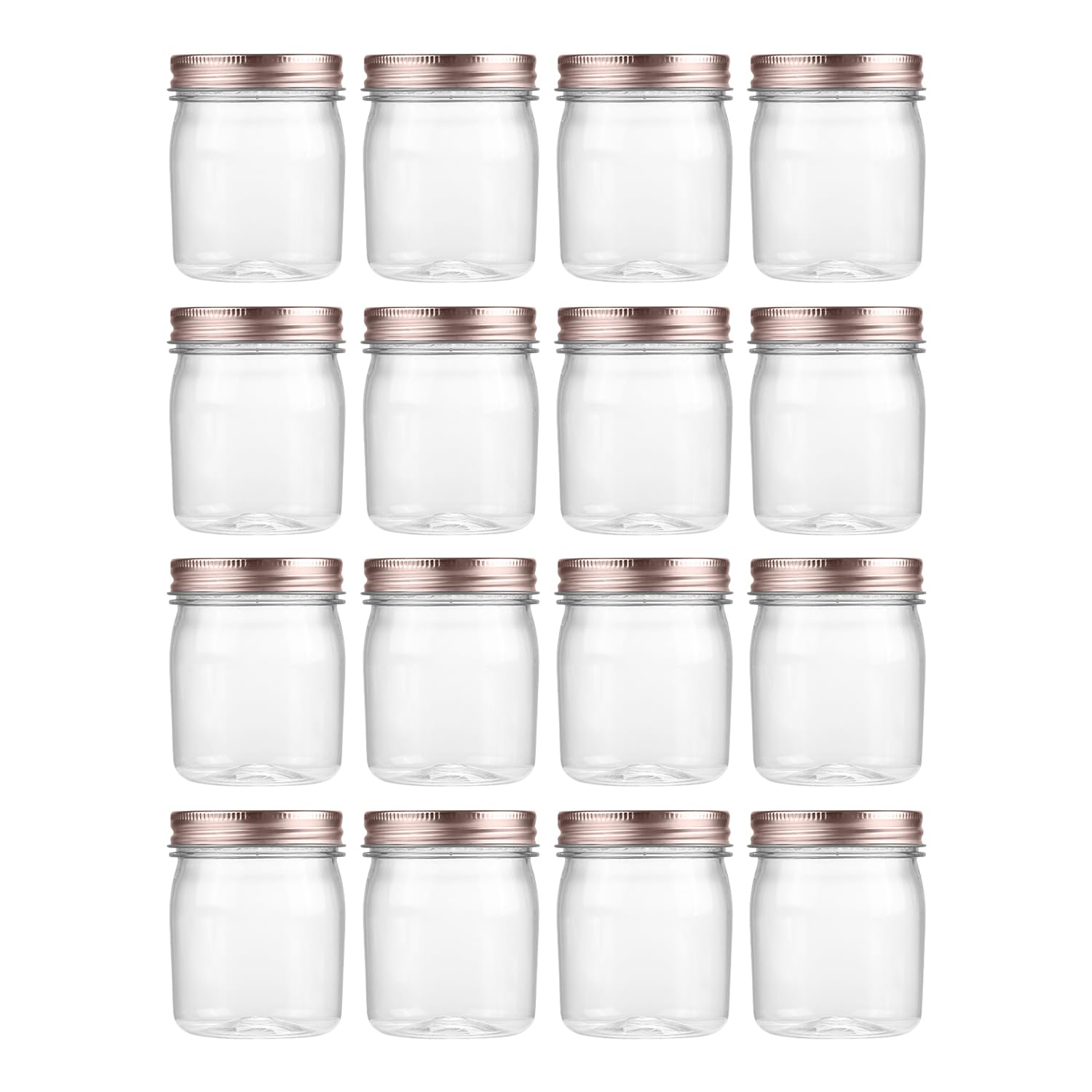novelinks 8 oz Clear Plastic Jars with Screw-On Lids - BPA-Free Refillable Storage Containers for Slime, Spices, Crafts, Kitchen & Home Organization (16 Pack,Rose Gold)