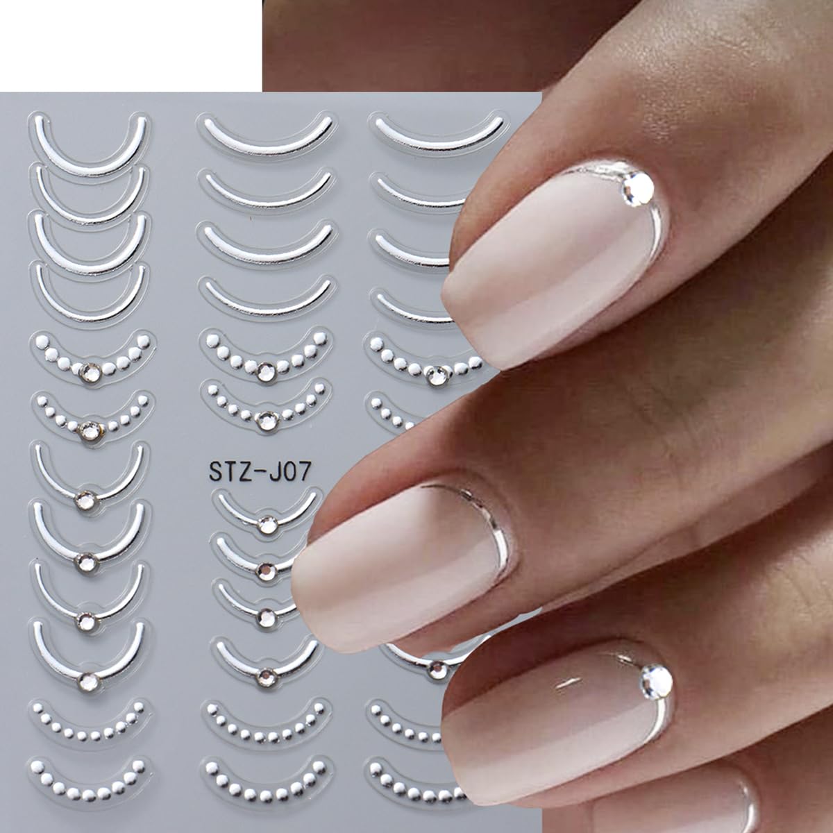 Amazon.com: 8Pcs Shiny Crystal French Line Nail Stickers Rose Gold