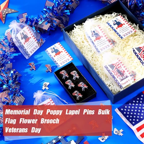 Image of Tondiamo Patriotic Veterans Poppy Lapel Pins Gift Bulk with Memorial Day Thank You Cards Flower Brooch Badge Soldier Souvenir